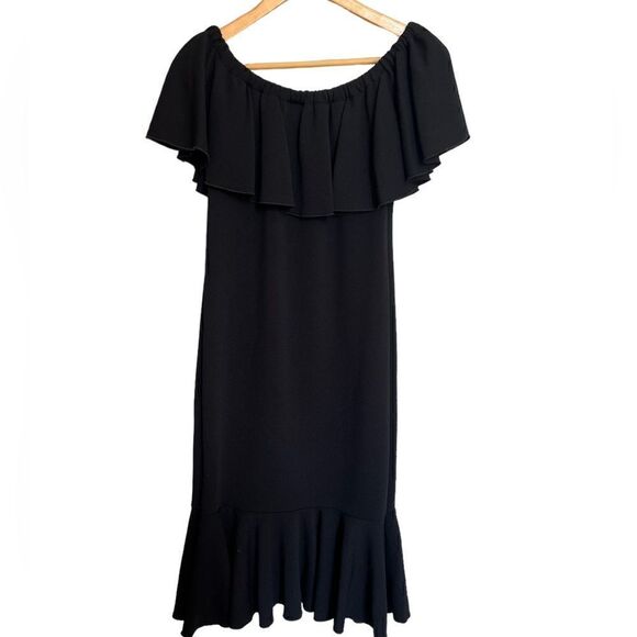 LulaRoe Cici Mermaid Ruffled On/Off Shoulder Midi Dress Black Size Small - Picture 2 of 6